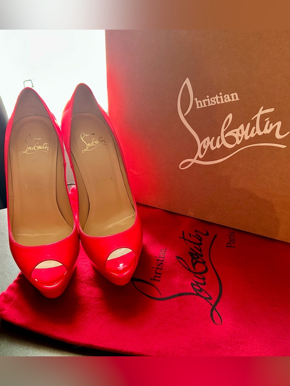 Christian Louboutin Hot Pink Patent Peep-Toe Heels